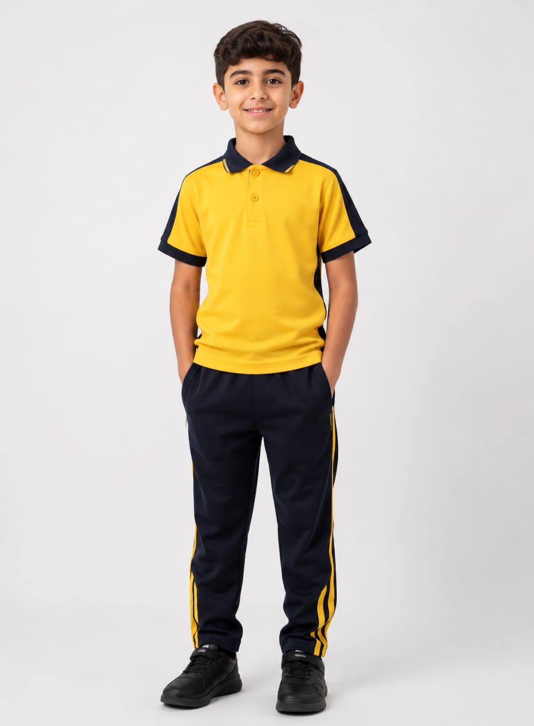 Boy wearing school sports uniform